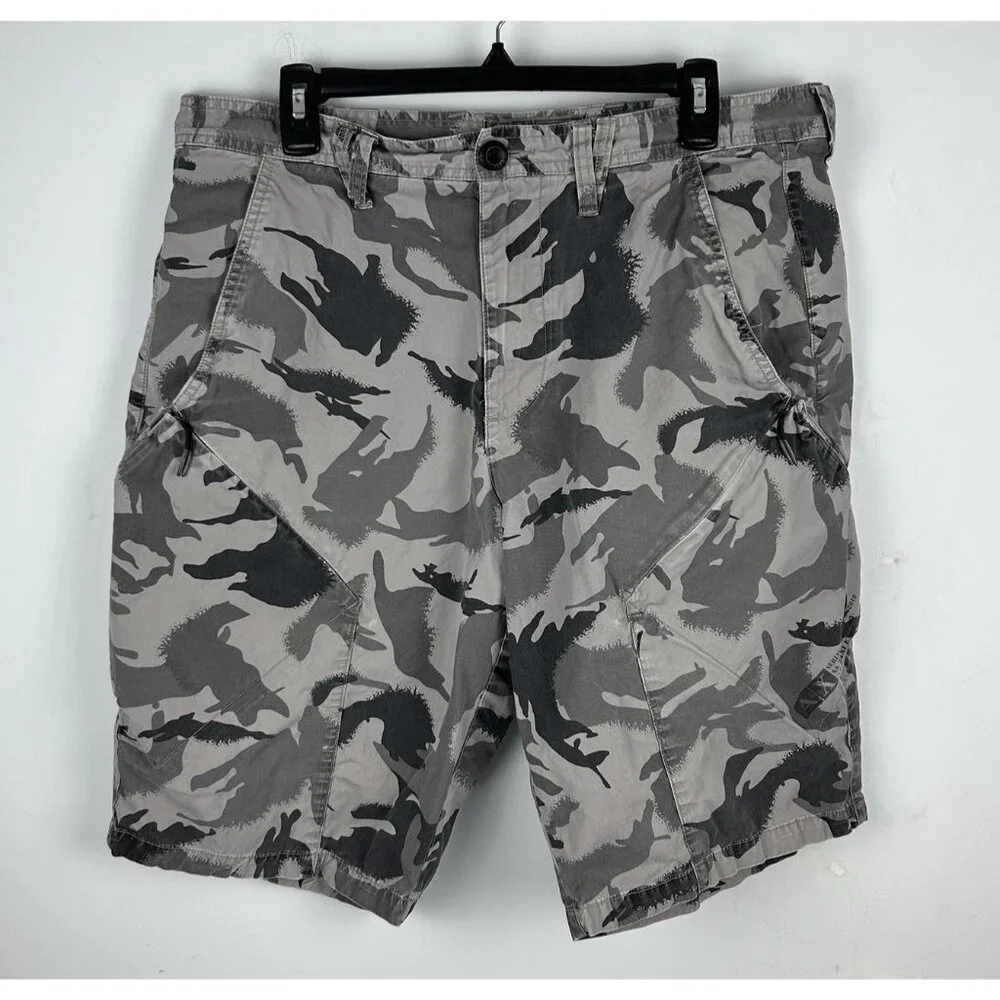 Armani Exchange Grey Cotton  Camo Cargo Shorts Size 33 (36) Y2K Punk  Grunge Ax